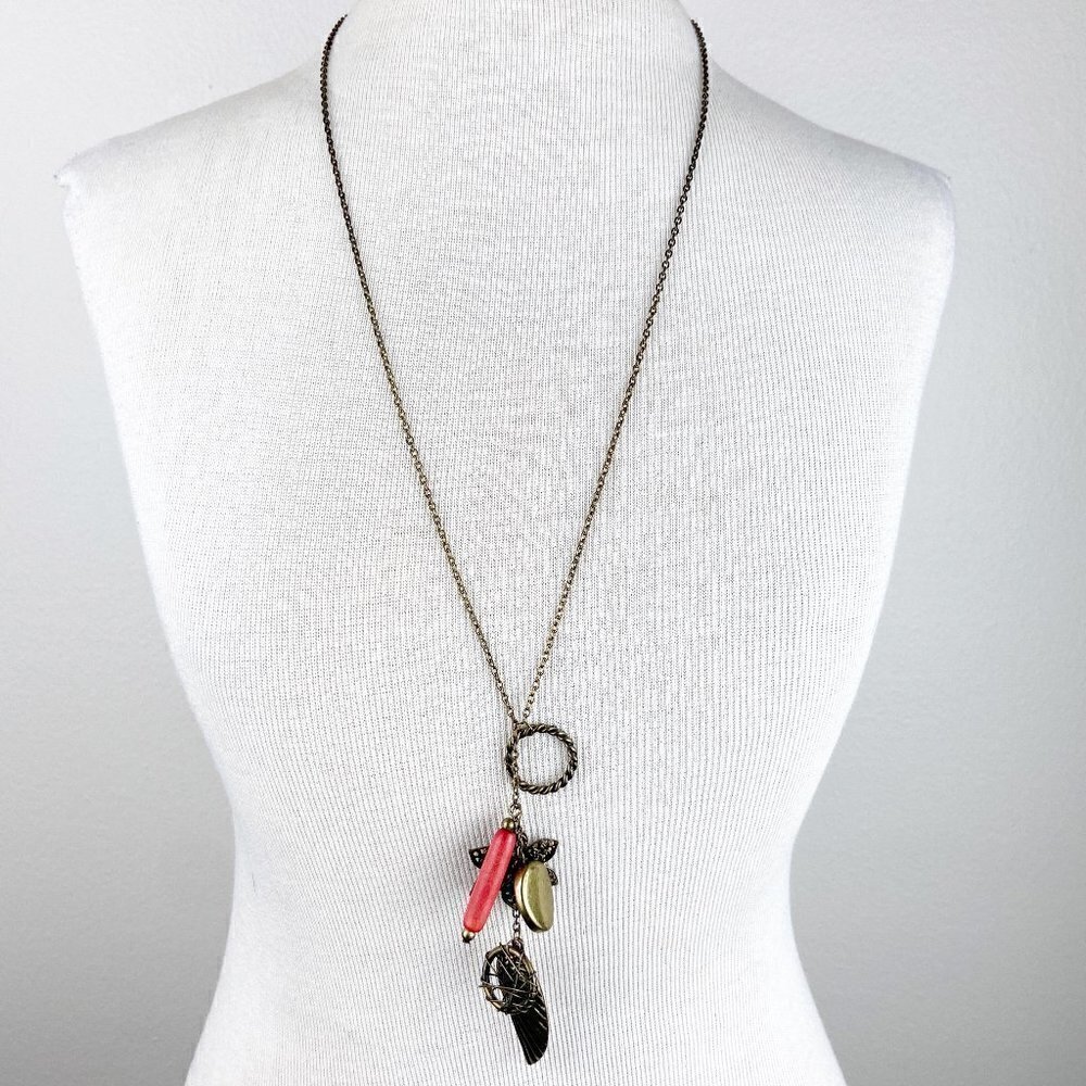 Aged Gold Tone Charm Boho Statement Necklace